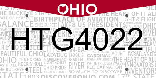HTG4022 Ohio License Plate