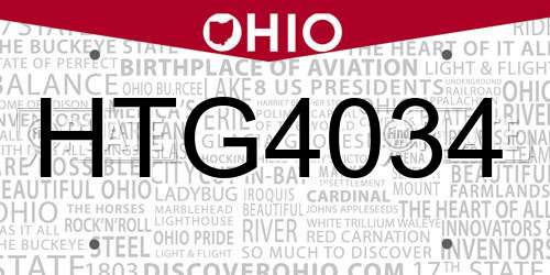 HTG4034 Ohio License Plate