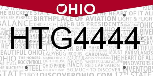 HTG4444 Ohio License Plate