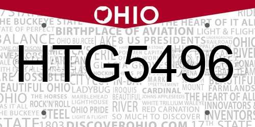 HTG5496 Ohio License Plate
