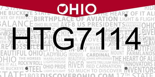 HTG7114 Ohio License Plate
