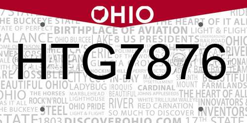 HTG7876 Ohio License Plate