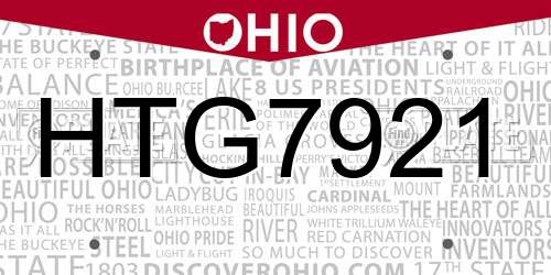HTG7921 Ohio License Plate