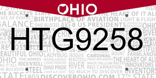 HTG9258 Ohio License Plate