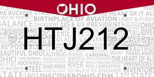 HTJ212 Ohio License Plate