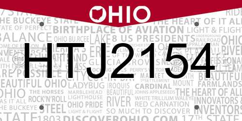 HTJ2154 Ohio License Plate