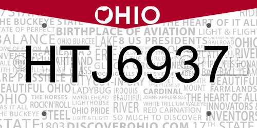 HTJ6937 Ohio License Plate