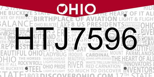 HTJ7596 Ohio License Plate