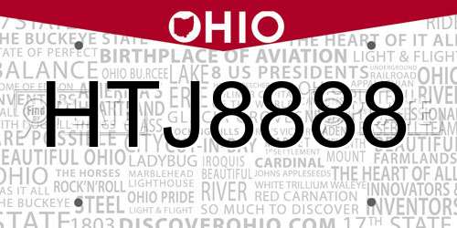 HTJ8888 Ohio License Plate