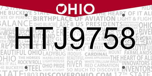 HTJ9758 Ohio License Plate