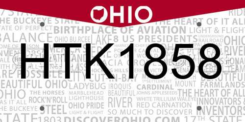 HTK1858 Ohio License Plate