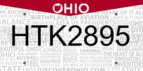 HTK2895 Ohio License Plate