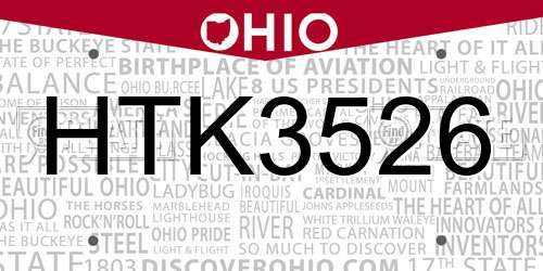 HTK3526 Ohio License Plate