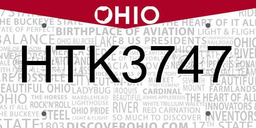 HTK3747 Ohio License Plate