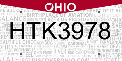 HTK3978 Ohio License Plate