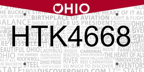 HTK4668 Ohio License Plate
