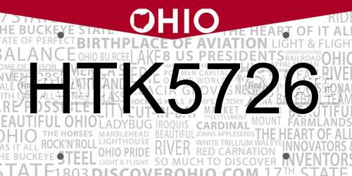 HTK5726 Ohio License Plate