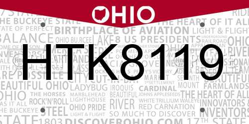 HTK8119 Ohio License Plate