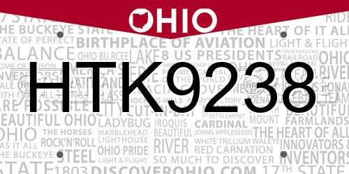 HTK9238 Ohio License Plate