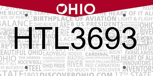 HTL3693 Ohio License Plate