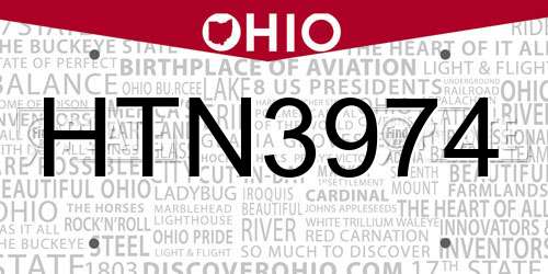 HTN3974 Ohio License Plate
