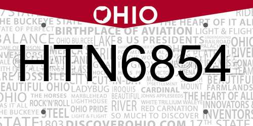 HTN6854 Ohio License Plate