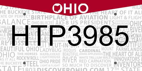 HTP3985 Ohio License Plate