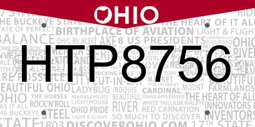 HTP8756 Ohio License Plate