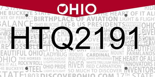 HTQ2191 Ohio License Plate