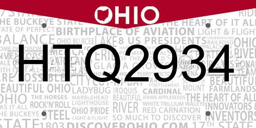 HTQ2934 Ohio License Plate