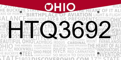 HTQ3692 Ohio License Plate