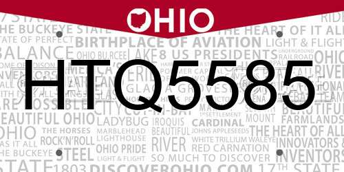 HTQ5585 Ohio License Plate