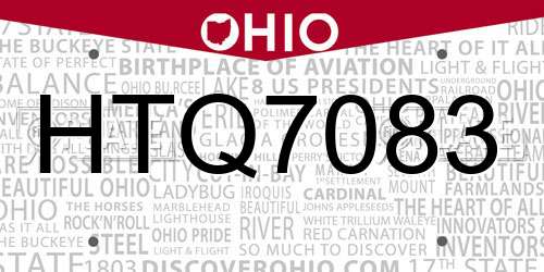 HTQ7083 Ohio License Plate
