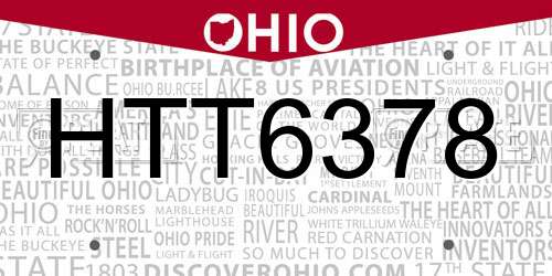 HTT6378 Ohio License Plate