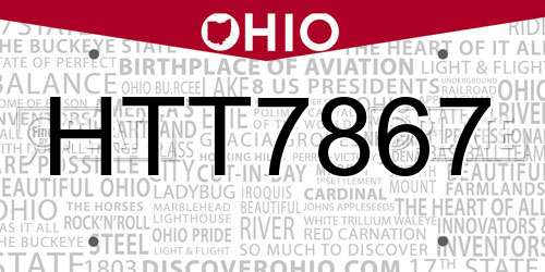 HTT7867 Ohio License Plate