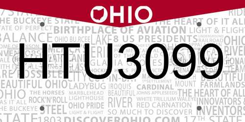 HTU3099 Ohio License Plate