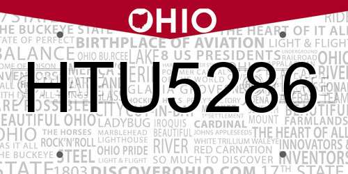 HTU5286 Ohio License Plate