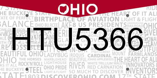 HTU5366 Ohio License Plate
