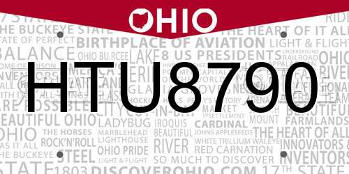 HTU8790 Ohio License Plate