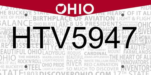 HTV5947 Ohio License Plate