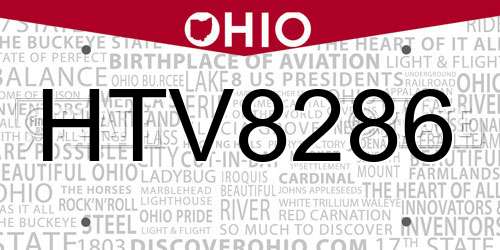 HTV8286 Ohio License Plate