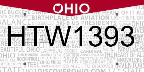 HTW1393 Ohio License Plate