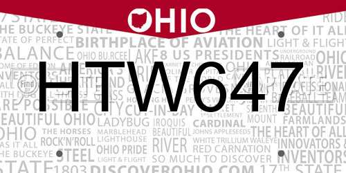 HTW647 Ohio License Plate