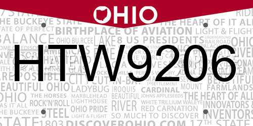 HTW9206 Ohio License Plate