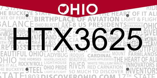 HTX3625 Ohio License Plate