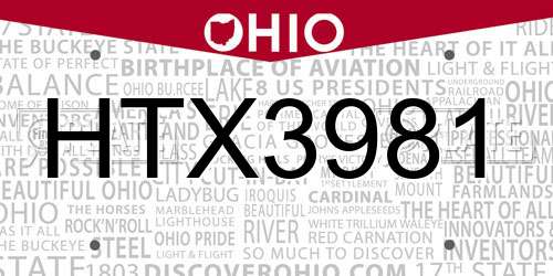 HTX3981 Ohio License Plate
