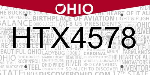 HTX4578 Ohio License Plate