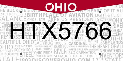 HTX5766 Ohio License Plate