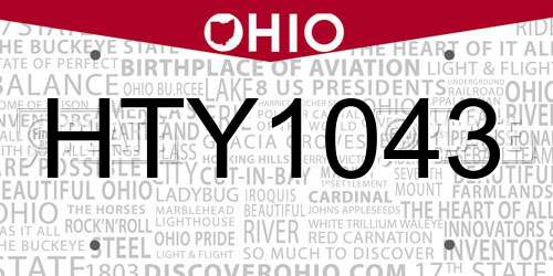 HTY1043 Ohio License Plate