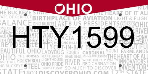 HTY1599 Ohio License Plate